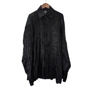 Shrine Of Hollywood Mens Black Shimmer Pearl Snap Shirt Goth Rocker Metal Size L
